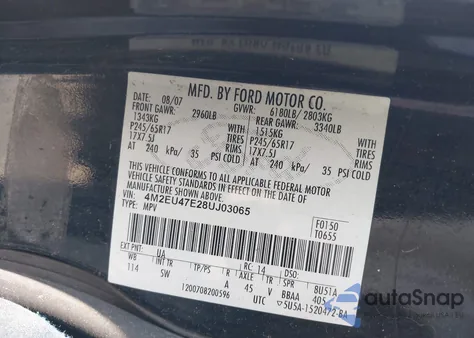 2008 Mercury Mountaineer из США, поврежденный, VIN 4M2EU47E28UJ03065